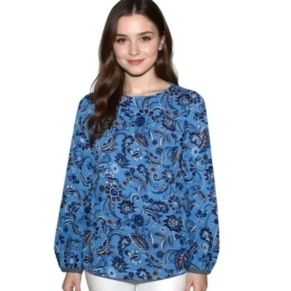 J. Jill Wearever Blue Floral Paisley Blouse Sz Mā Boho Career Feminine Casual